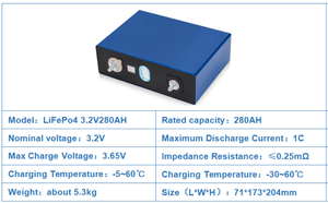 เซลล์แบตเตอรี่แบบแท่งปริซึม 3.2V 280AH เซลล์แบตเตอรี่ลิเธียมไอออนแบบแท่งปริซึม 3.2v280ah - Product Image 2