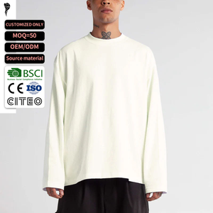 เสื้อยืดโอเวอร์ไซส์แขนยาวสไตล์สตรีทแวร์ OEM พิมพ์ลายตามสั่ง เสื้อเปล่าผ้าฝ้ายสำหรับผู้ชาย - Product Image 1