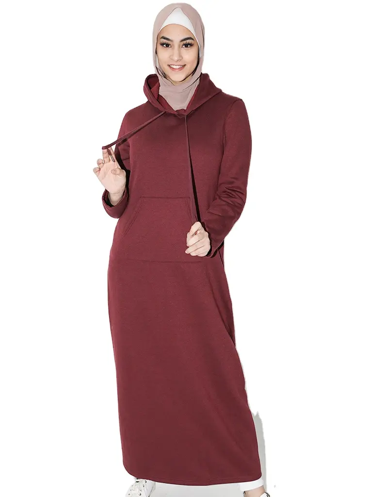 OEM Custom Logo Women Fleece Long Sleeve Pullover Hoodie Sweatshirt Dress With Pockets Long Maxi Hoodie Dress