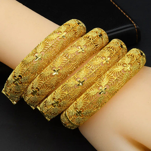 Brazalete de Moda Geométrico Chapado en Oro de 24K para Mujer, Estilo Dubái, Joyería de Boda para Novia India o Árabe - Product Image 4