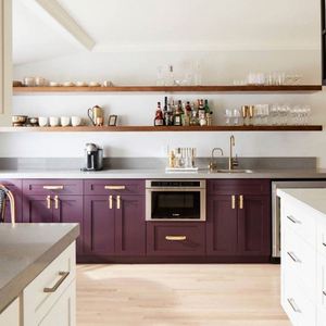 Conception de meubles de cuisine en bois massif sur mesure, style shaker violet, prix d'usine en Chine - Product Image 4