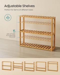 Étagère de salle de bain en bambou <span class=keywords><strong>SONGMICS</strong></span> à 3 niveaux réglables, support mural/sur pied, salon, balcon, cuisine, 59x236x213 pouces, naturel - Product Image 5