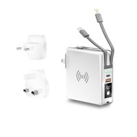 Chargeur Super Rapide 5-en-1 avec Adaptateur de Voyage Universel 6-en-1, Batterie Externe Sans Fil 10 000 mAh avec Prise en Charge PD, Matériau PC pour Téléphone Portable et Ordinateur Portable