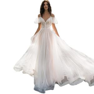 Nouvelle Robe de Mariée Grande Taille Coupe Ajustée Élégante à Double Bretelle Longue en Dentelle Florale Épaules Dénudées pour Femme - Product Image 1