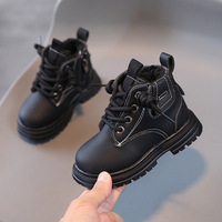 Bottes chaudes de style britannique pour enfants d'hiver 2025, chaussures de sport pour filles et garçons, dessus en cuir synthétique, semelle extérieure en caoutchouc, chaussures de sport artificielles