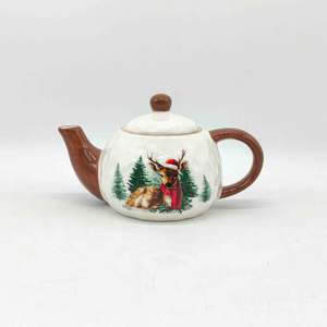 Théière en céramique blanche de Noël, <span class=keywords><strong>soldat</strong></span> casse-noisette en relief avec des motifs de flocons de neige, décorations de Noël festives, articles cadeaux - Product Image 6