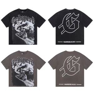 Nuova T-shirt Vintage con Stampa Teschio Retrò in Puro Cotone a Maniche Corte Casual Larga Traspirante Estiva Tendenza Godspeed per Celebrità del Web - Product Image 1