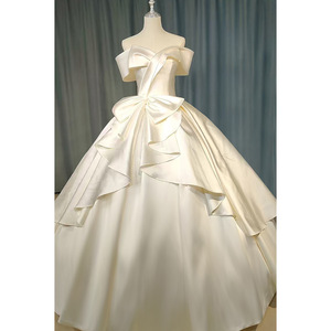 Nouvelle Robe de Mariée Élégante S3402Y en Satin, Épaules Dénudées, Style Minimaliste, Grand Nœud, Détails Volants, Dos Corset, Robe de Bal de Mariée - Product Image 6