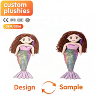 Poupée sirène en peluche personnalisée arc-en-ciel avec queue à écailles brillantes, poupée sirène en tissu doux pour filles, fabricant OEM ODM en gros