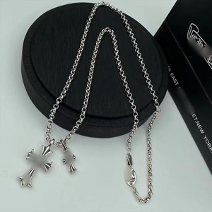 Collier Hip Hop CH Cross, Personnalisé, Tendance, Niche Homme et Femme, Punk, Rétro, Pendentif Double Croix, Couple - Product Image 4