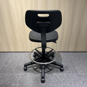 <span class=keywords><strong>Silla</strong></span> de trabajo de poliuretano PU negra con ruedas y base de nailon, taburetes para supermercado, cajero, tienda, escritorio de información, planta de taller - Product Image 4