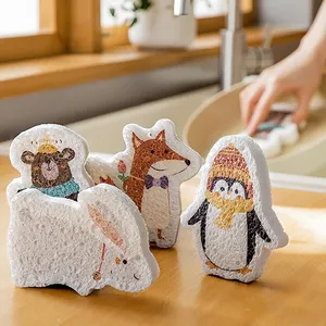 Wholesale Cartoon Natural Wood Pulp Kitchen Cleaning Sponge Cute Animal Shape Non Scratch Sponge Cellulose Sponge for Dishes