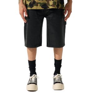 Pantalon cargo en coton enduit de cire noire personnalisé pour homme, style denim, coupe semi-ample, double genouillère, type charpentier, short de travail, streetwear d'été - Product Image 2