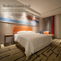 Lit d'hôtel moderne avec tête de lit capitonnée orange, taille King, pour chambre d'hôtes, mobilier de chambre d'hôtel, mobilier hôtelier contractuel