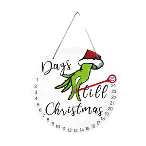 Anneau de porte en bois Grinch décoratif de Noël moderne Compte à rebours <span class=keywords><strong>Calendrier</strong></span> de l'avent Plaque de porte de bienvenue Étiquette décorative de vacances - Product Image 2