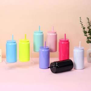 Vaso térmico de acero inoxidable de 16 oz con doble pared, efecto brillante, para sublimación, con tapa y pajita, ideal para fiestas, con aislamiento térmico. - Product Image 2