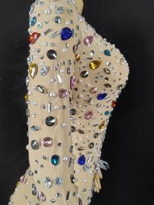 Abito da Donna Sexy per Spettacoli con Cristalli Colorati, Perle e Rete, per Danza dello Xinjiang, Serate di Gala, Trasparente, Multicolore, con Strass, per Compleanno - Product Image 4