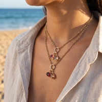 Collier Pendentif Goutte d'Eau Coloré en Acier Inoxydable 316L Plaqué Or PVD Étanche avec Zircons Cubiques pour Femme, Vente en Gros OEM ODM