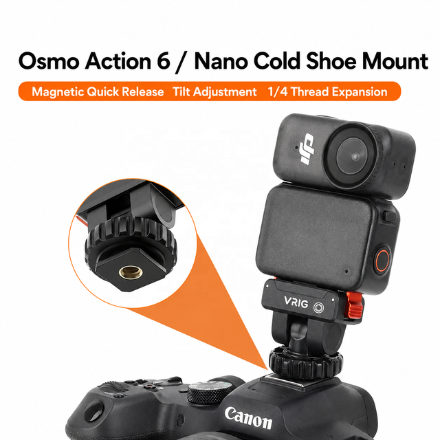 Magnetic Quick Release Cold Shoe Mount for DJI Osmo Nano Action 6, 180° Tilt Adapter with 1/4 Thread