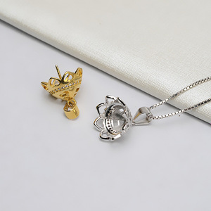 Pendentif féminin en argent S925 avec perle de 12-13 mm, avec breloque chapeau Baotou dissimulant le défaut, pour la création de bijoux DIY, composants et supports vides 744 - Product Image 3