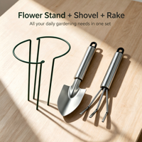 Kit d'outils de jardinage pour treillis végétal, comprenant piquets de support en fer, râteau et pelle, pour l'entretien des plantes de jardin domestique, résistant à l'eau, antirouille et durable