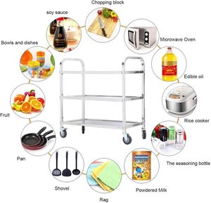 Chariot utilitaire robuste à 2 niveaux en acier inoxydable, table de travail <span class=keywords><strong>pour</strong></span> cuisine commerciale, chariot de service avec roues <span class=keywords><strong>pour</strong></span> restaurant, café, laboratoire - Product Image 6