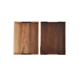 Acacia Wood Serving <b>Tray</b> Solid Wood 12x18 Inch With Metal Handles For <b>Tea</b> Coffee Hotel Use - Product Image 5