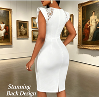 Nouvelle Robe Crayon Ajustée Blanche Unie Anti-Plis Sans Manches en Dentelle Longueur Genou pour Femme, Idéale pour les Affaires et les Cocktails