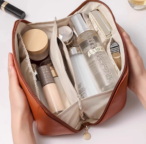 Sacs de maquillage portables Qetesh, étuis cosmétiques en cuir PU, grande trousse de toilette imperméable, organiseur de voyage, sac à pinceaux de maquillage pour femmes - Product Image 2