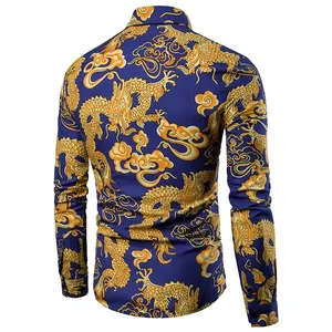 Dragon Pattern Dress Shirts für Männer Baumwolle Smoking Shirt Langarm Herren Slim Fit Schwarz Hochzeits hemd
