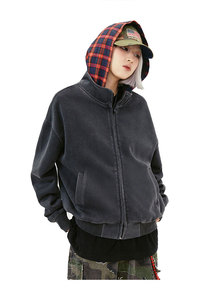 Automne et hiver sweat à capuche zippé à deux carreaux personnalisé pour hommes et femmes 420g lavage lourd à manches longues tissu imprimé mode - Product Image 2