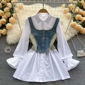 Set da donna straniero 2023 New Korean Edition Denim Sling + Shirt Dress Set a due pezzi - Product Image 2