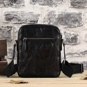 Men's Genuine Leather Shoulder <b>Bag</b> Black Large Capacity Crossbody <b>Bag</b> For Leisure Travel - Product Image 1