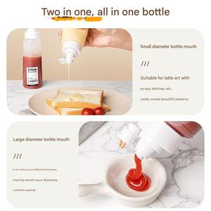 Botella exprimible de 340 ml con 2 orificios y escala, dispensador de salsa de plástico semitransparente, botella de condimentos a prueba de fugas, OEM - Product Image 4