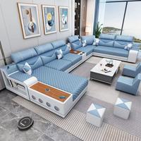 Canapé modulaire en forme de L en tissu technique imperméable moderne avec haut-parleur Bluetooth pour salon
