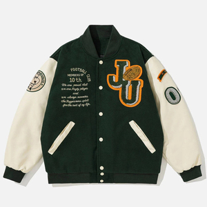 Veste universitaire verte pour homme Premium ARCROWN IMPEX avec patch brodé, col montant, doublure respirante en laine, idéale pour l'hiver - Product Image 1