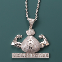 Dollar US Money Power Pendentif Collier et Pendentif Chaîne Cubaine Gratuite Couleur Or Cubique Zircone Hommes Hip Hop Bijoux pour Cadeau