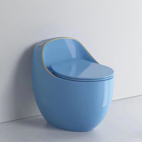 WC monobloc de luxe en céramique, design élégant, avec ligne dorée, forme œuf, pour salle de bain