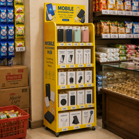 Présentoir pliable en grille métallique pour coques de téléphone, chargeurs, câbles de charge et batteries externes pour magasin d'accessoires téléphoniques