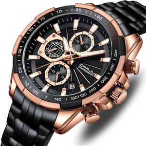 Montres en quartz de luxe personnalisées CRRJU 2305 pour hommes, bracelet en acier inoxydable, cadran en verre, aiguilles luminescentes, chronographe, calendrier, sport - Product Image 6
