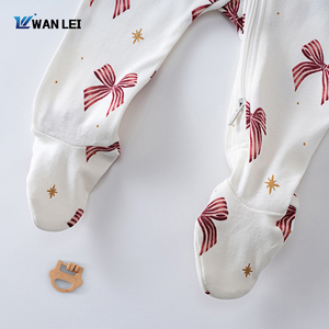 <span class=keywords><strong>Pyjama</strong></span> bébé en coton tricoté respirant, combinaison à manches longues avec fermeture éclair, vêtements de nuit pour nourrissons, barboteuse douce pour nouveau-nés - Product Image 5
