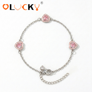 LUCKYJIU Produttore di Gioielli Personalizzati, Braccialetto per Bambini in Acciaio Inossidabile Placcato Oro 18k, Impermeabile, con <span class=keywords><strong>Cuore</strong></span> Rosa in Cristallo e Smalto - Product Image 2