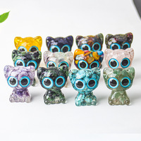 Figurine de chat en cristal aux grands yeux, fabriquée à partir de cristaux naturels, adorable petit ornement de chat fait à la main pour la décoration de la maison