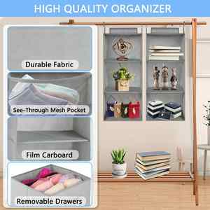 Amz Hot Foldable Lightweight Fabric Clothing Storage with Removable Drawers Side Pockets Two-Way Hanging <b>Wardrobe</b> Bathroom Use - Product Image 4