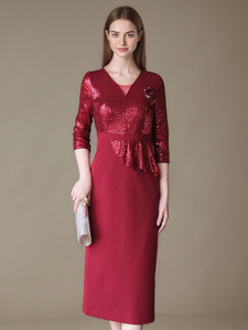 <span class=keywords><strong>Robe</strong></span> midi à paillettes taille S-7XL, <span class=keywords><strong>robe</strong></span> <span class=keywords><strong>fourreau</strong></span> élégante à manches 3/4 pour mariage, fête, banquet, soirée, mère <span class=keywords><strong>de</strong></span> <span class=keywords><strong>la</strong></span> mariée - Product Image 2