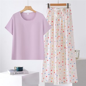 Conjunto <span class=keywords><strong>de</strong></span> <span class=keywords><strong>Pijama</strong></span> <span class=keywords><strong>de</strong></span> Algodón y Seda para Mujer, Color Sólido, Camiseta y Pantalones Anchos, Ropa <span class=keywords><strong>de</strong></span> Dormir Ligera <span class=keywords><strong>de</strong></span> Viscosa, Tallas XL, 2XL, 3XL, 4XL - Product Image 4