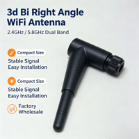 Antenne WiFi double bande 2,4 GHz/5,8 GHz 3,5 dBi à angle droit avec support de base et connecteur mâle pour routeur, CPE, passerelle