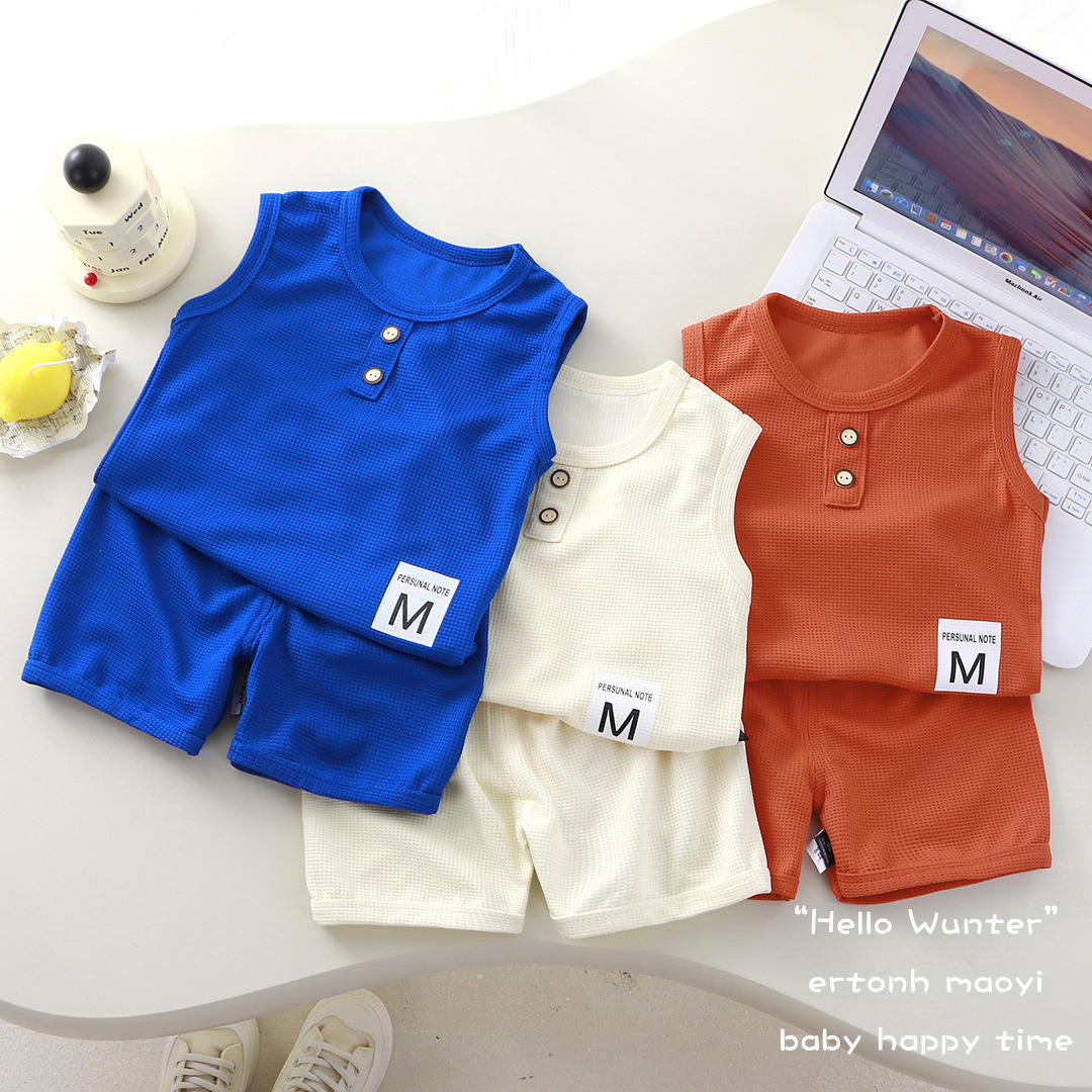 Wholesale Summer Sleeveless Baby Clothes Sets Solid Colors Casual
