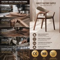 Chaise de salle à manger en bois massif de caoutchouc au design italien, avec accoudoirs et dossier haut de gamme en cuir microfibre, pour villa et mobilier de salle à manger