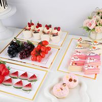 Jaju plateau de service en plastique, plateau alimentaire élégant en plastique blanc et or jante de service jetable, assiettes